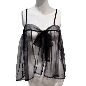 Sheer Black Mesh Babydoll Goth Top Bow Dark Romance Y2K Coquette NWT Size M